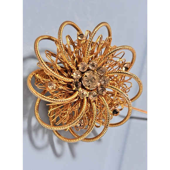 Vintage Mid-Century WEISS Wirework Flower Star Burst Sputnik Floral Brooch 2.5" - Picture 13 of 16